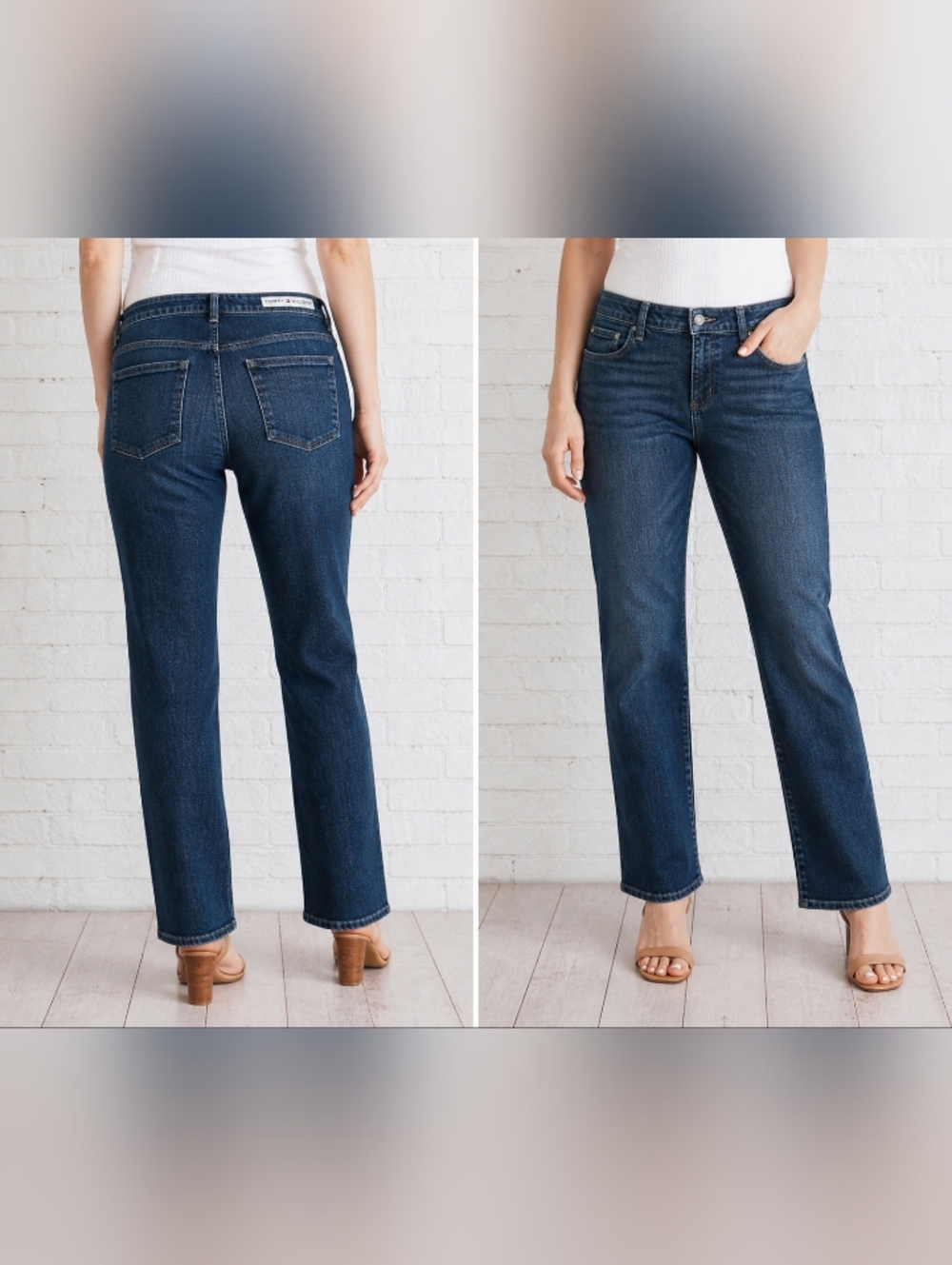 tommy hilfiger straight leg jeans womens size 12s blue stretch mid rise classic